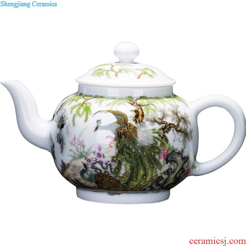 Holy big teapot hand-painted ceramic kung fu finches poetic spherical filtering teapot manual jingdezhen blue and white spirit tea sets