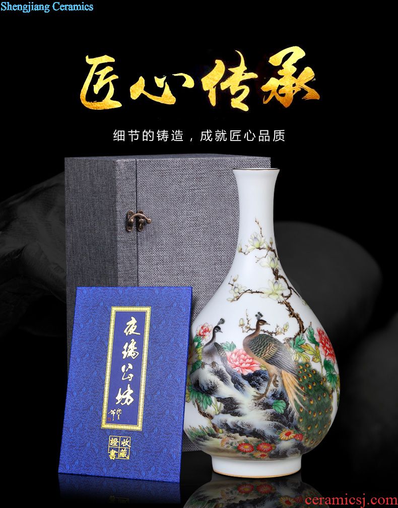 Jingdezhen ceramics archaize grilled green flower poems on vase peony Chinese sitting room porch collection furnishing articles