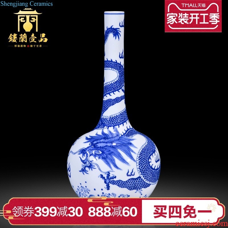 Jingdezhen ceramic blue colour imitation qing qianlong offering okho spring Chinese floret bottle of decorative household items furnishing articles