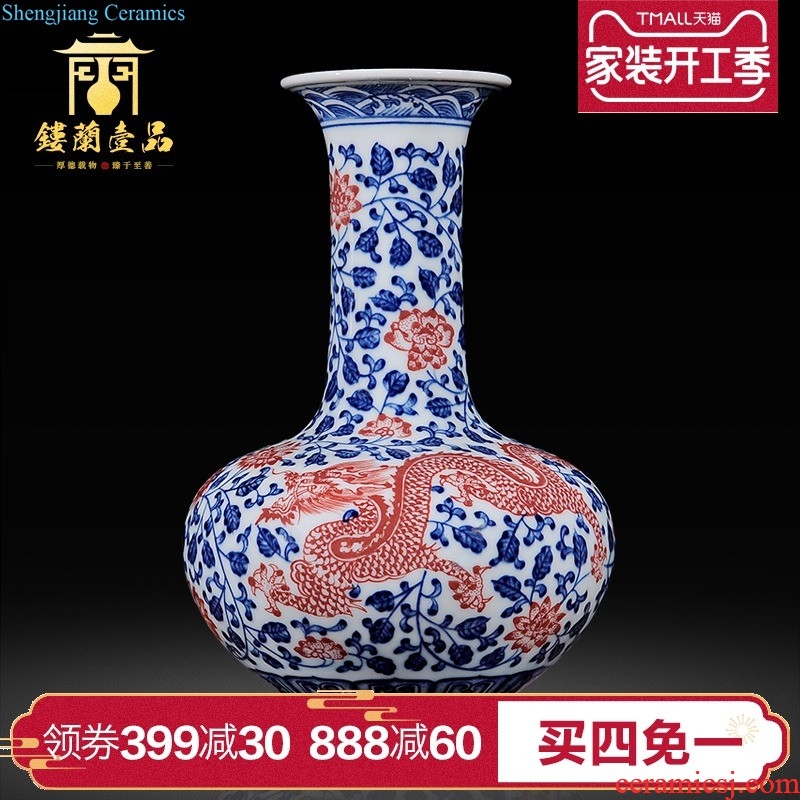 Jingdezhen blue and white dragon ceramics imitation qing qianlong wore lotus plum bottle of new Chinese style living room home furnishing articles