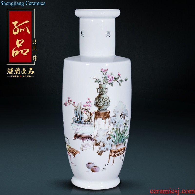 Jingdezhen ceramics hand-painted pastel lotus large vases, sitting room of Chinese style home decoration collection TV ark furnishing articles