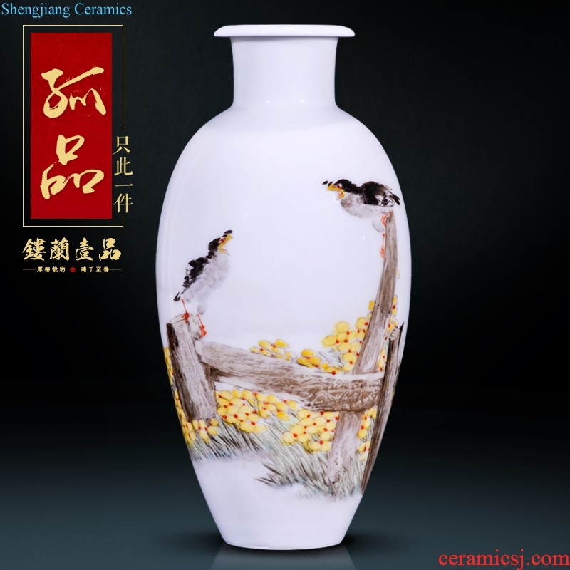 Jingdezhen ceramics hand-painted pastel pine crane of large vases, new Chinese style living room flower arranging home furnishing articles