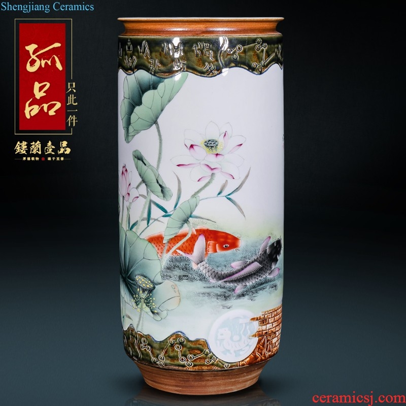 New Chinese style household hand-painted jingdezhen ceramics powder enamel paint painting of flowers and vase TV ark sitting room adornment is placed