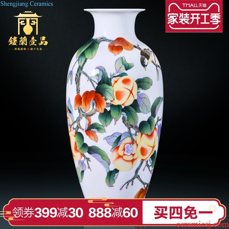 Jingdezhen ceramics hand-painted fu lu shou decoration floor vase sitting room of new Chinese style household collect bottles of furnishing articles