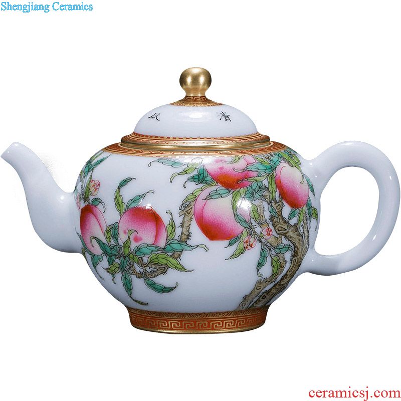 Holy big teapot hand-painted ceramic kung fu alum red paint powder enamel lotus seed pot teapot of jingdezhen tea service