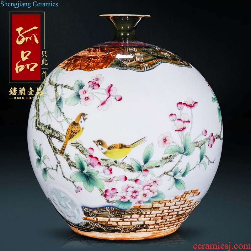 Jingdezhen ceramics hand-painted pastel landscape new Chinese style household to decorate the sitting room of large cylinder collection cornucopia