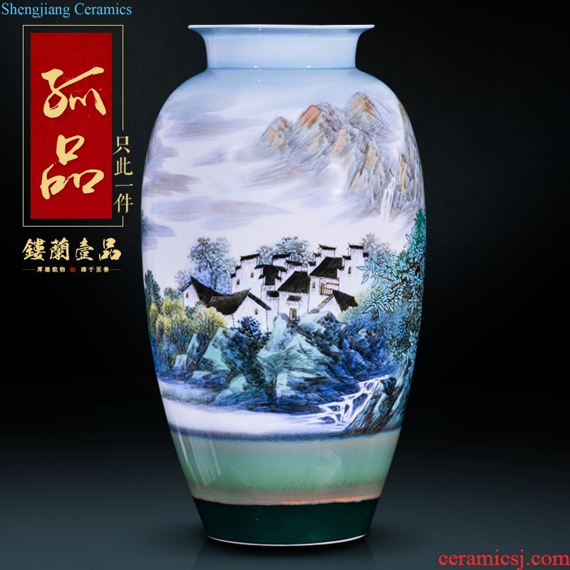 Jingdezhen ceramics by hand draw pastel landscape decoration large vases, Chinese style living room home furnishing articles