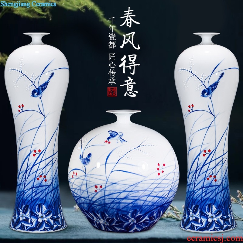 New Chinese style hand-painted vases furnishing articles color ink landscape after classical household three-piece adornment flower arranging jingdezhen ceramics