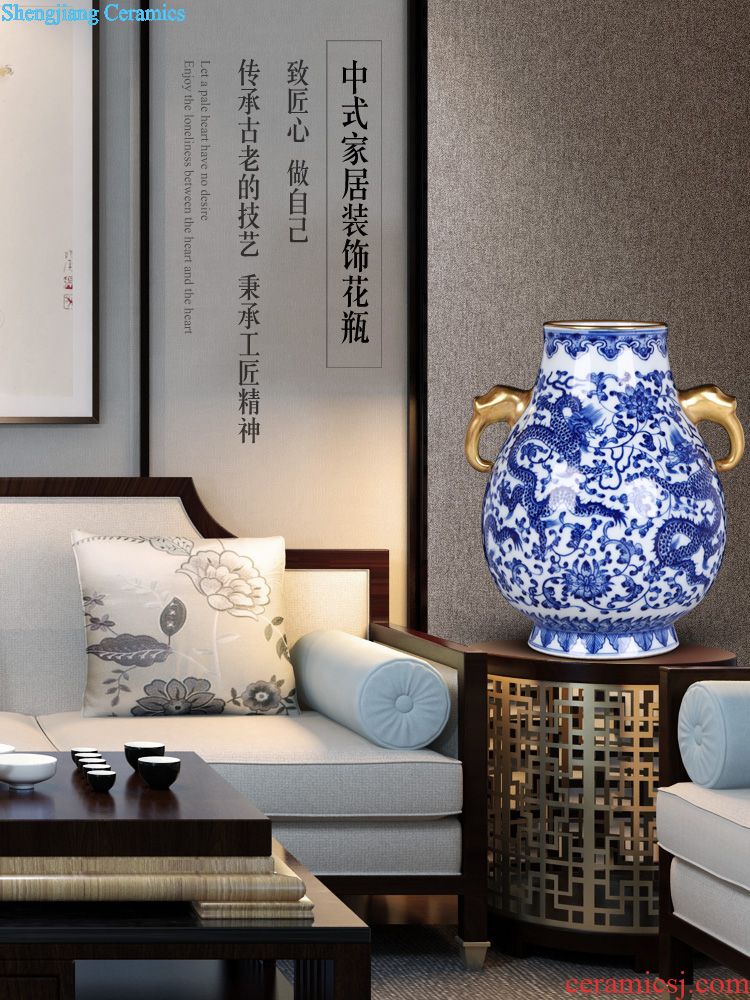 Jingdezhen ceramics vase imitation qing qianlong enamel pastel pink ears bottle home rich ancient frame is placed in the living room