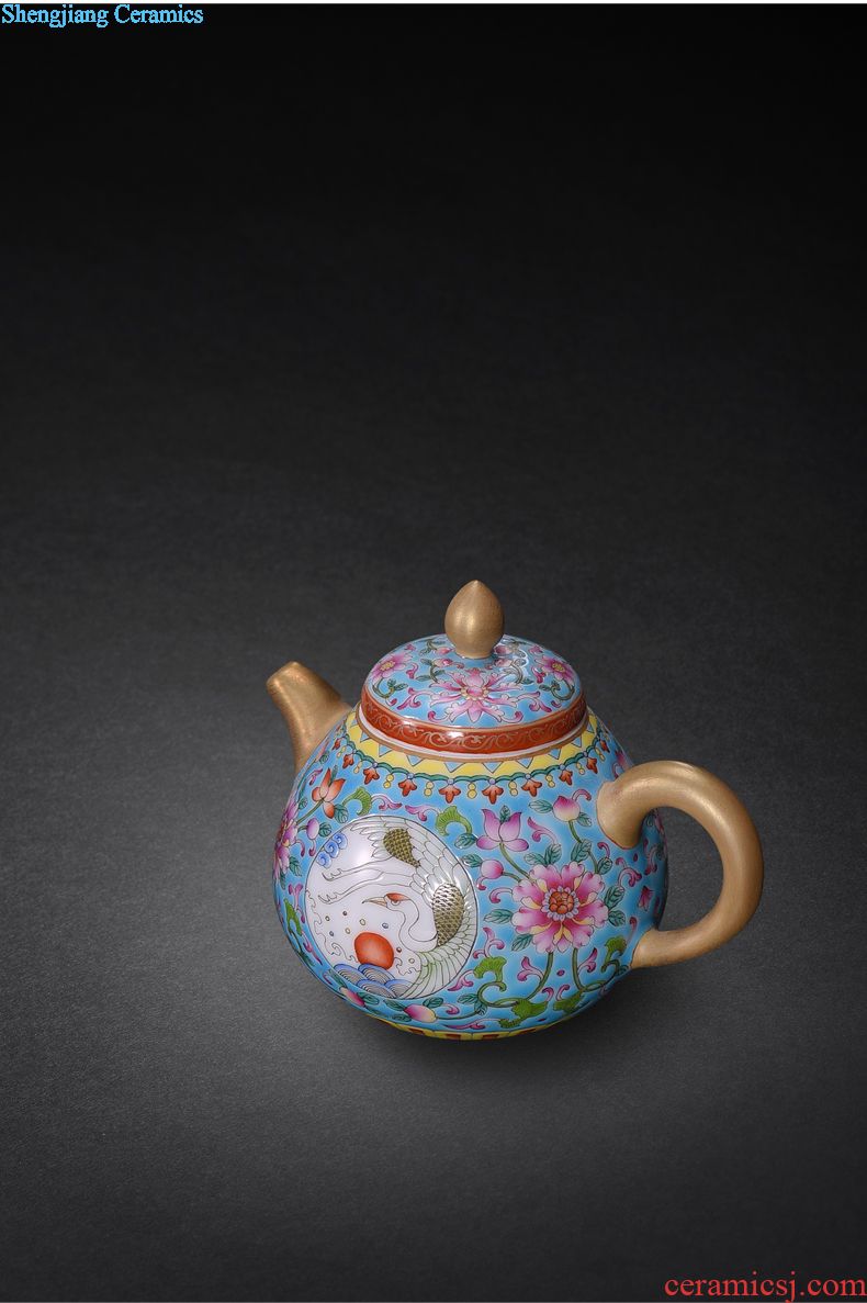 JingJun jingdezhen ceramic handmade ji blue glaze hand-painted colored enamel kung fu tea teapot small Chinese single pot