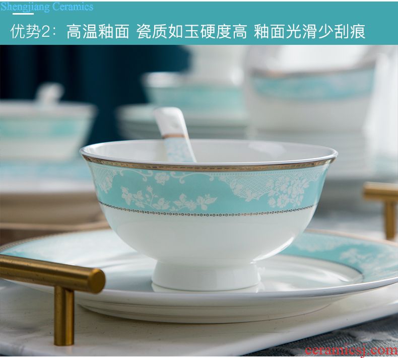 Jingdezhen dishes suit high-grade bone China tableware shadow green bowl chopsticks suit Chinese style household housewarming gift JinHe outfit