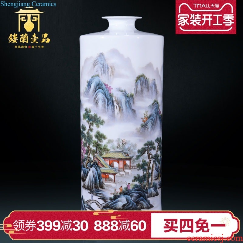 Jingdezhen ceramics imitation qing qianlong pea green paint dragon gall bladder vases, new Chinese style household adornment sitting room