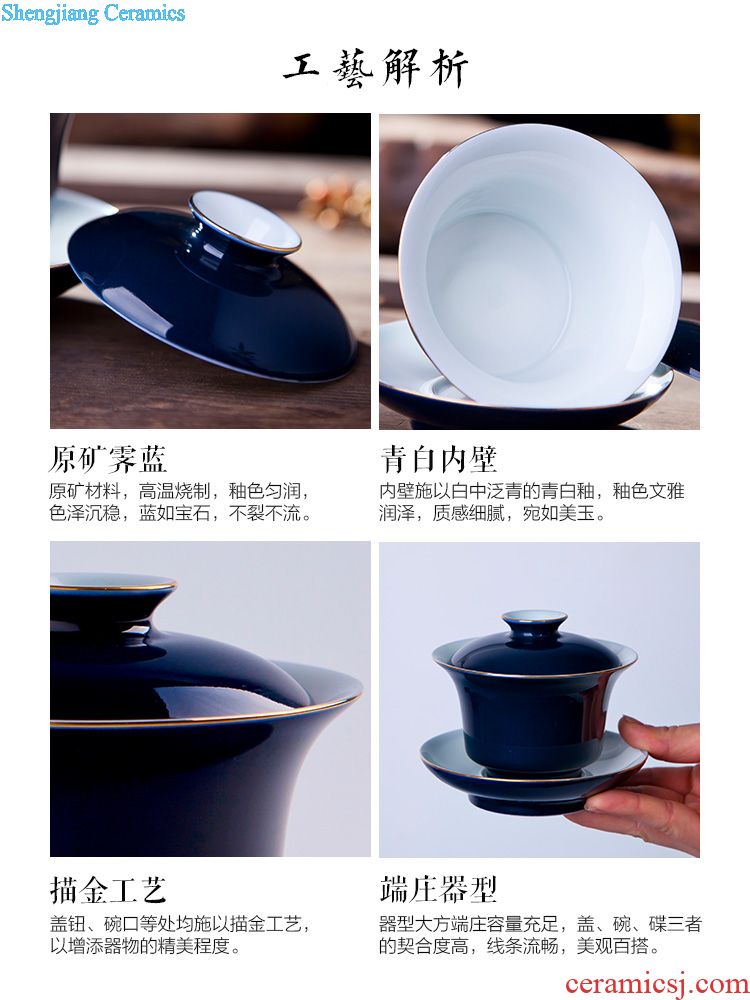 Holy big teapot archaize ceramic kung fu heavy jingdezhen blue and white landscape teapot hand-painted all hand tea sets