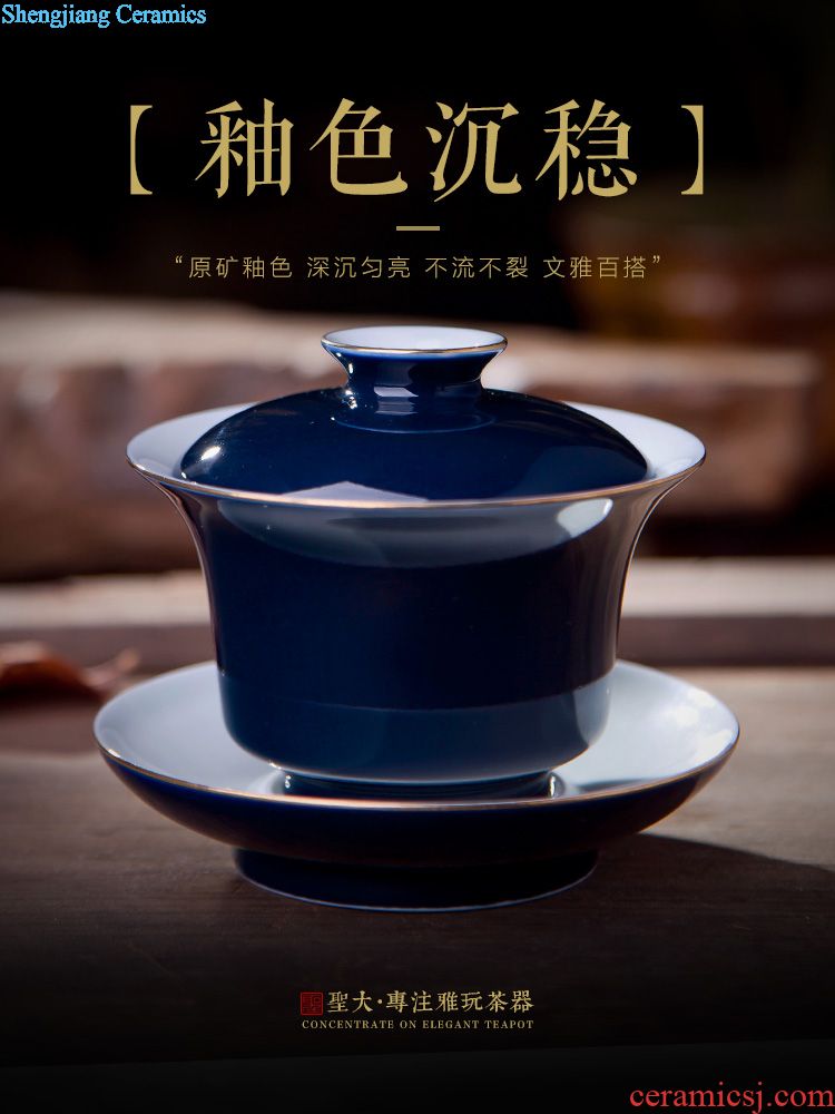 Holy big teapot archaize ceramic kung fu heavy jingdezhen blue and white landscape teapot hand-painted all hand tea sets