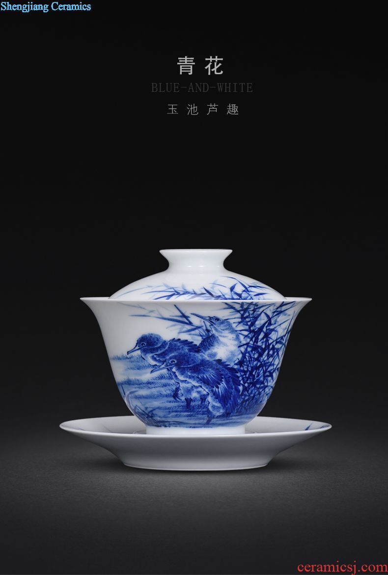 Jingdezhen hand-painted the blue colour only three tureen JingJun tureen large cups kung fu tea tureen small tureen
