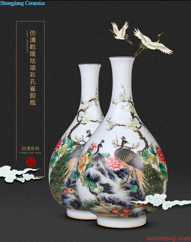 Jingdezhen ceramics archaize grilled green flower poems on vase peony Chinese sitting room porch collection furnishing articles