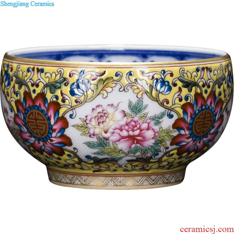 Holy big ceramic kung fu tea tea colored enamel ruyi flower grain blue and white landscape, jingdezhen tea masters cup