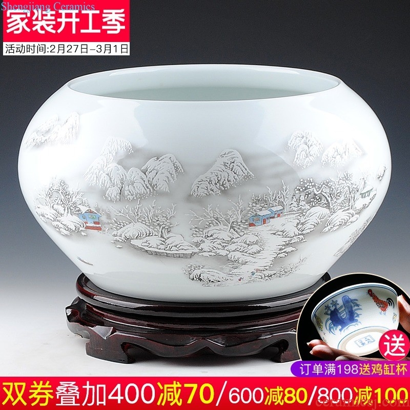 Hong xuan Jingdezhen ceramics Chrysanthemum patterns large shallow water Goldfish bowl narcissus basin Creative home furnishing articles