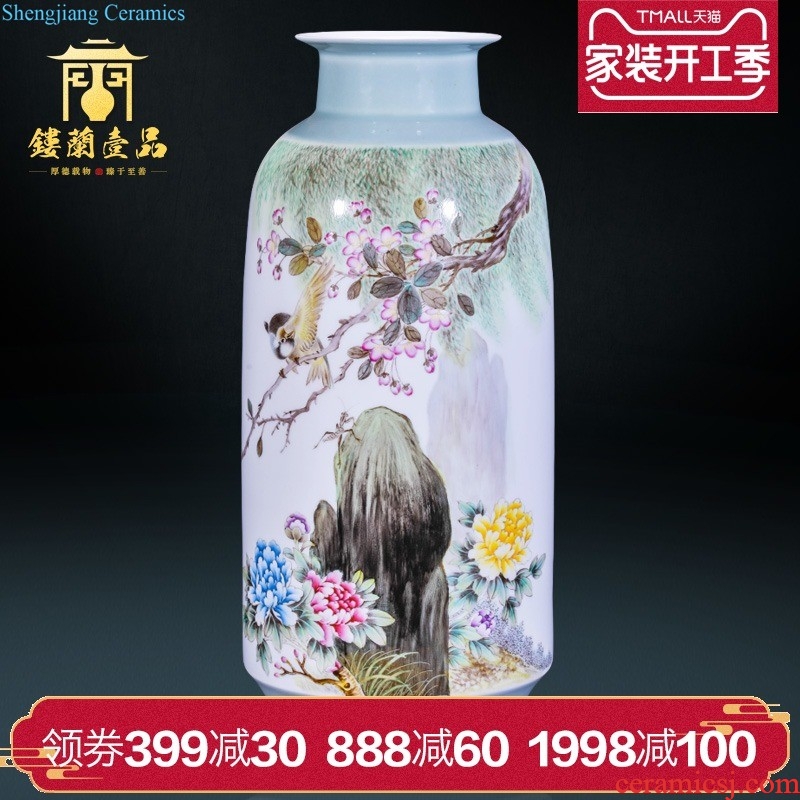 Jingdezhen ceramics hand-painted color ink paint lyu3 bu4 love sable cicada big vase household sitting room adornment collection furnishing articles