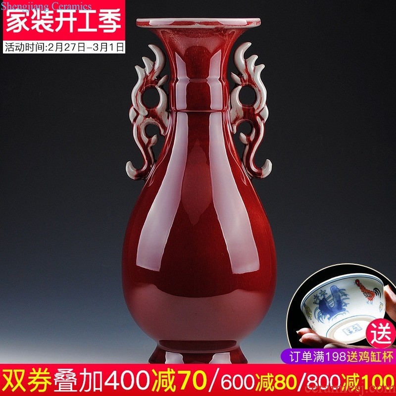 Jingdezhen ceramic vase furnishing articles Chinese red a thriving business big gourd flower arranging flower implement modern home decoration