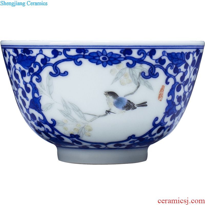 Holy big three tureen kung fu tea cup only hand-painted ceramic blue sea grain tea bowl full manual of jingdezhen tea service