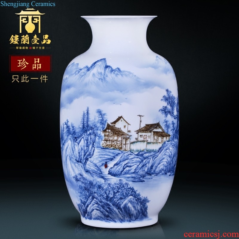 Jingdezhen ceramics Famous master hand painted enamel vase Qingjiang fishing boat The sitting room decorate household furnishing articles