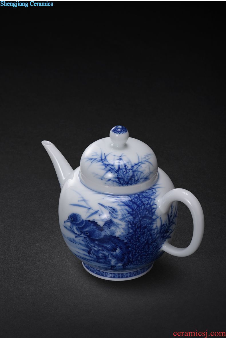 JingJunJi blue pure manual hand-painted paint around branches flowers kung fu tea teapot jingdezhen ceramic teapot