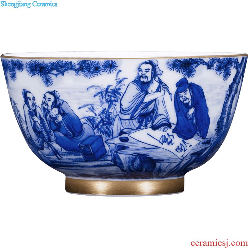 St the ceramic kung fu tea master cup pure hand-painted color ink landscape painting of jingdezhen blue and white horseshoe cup tea sets