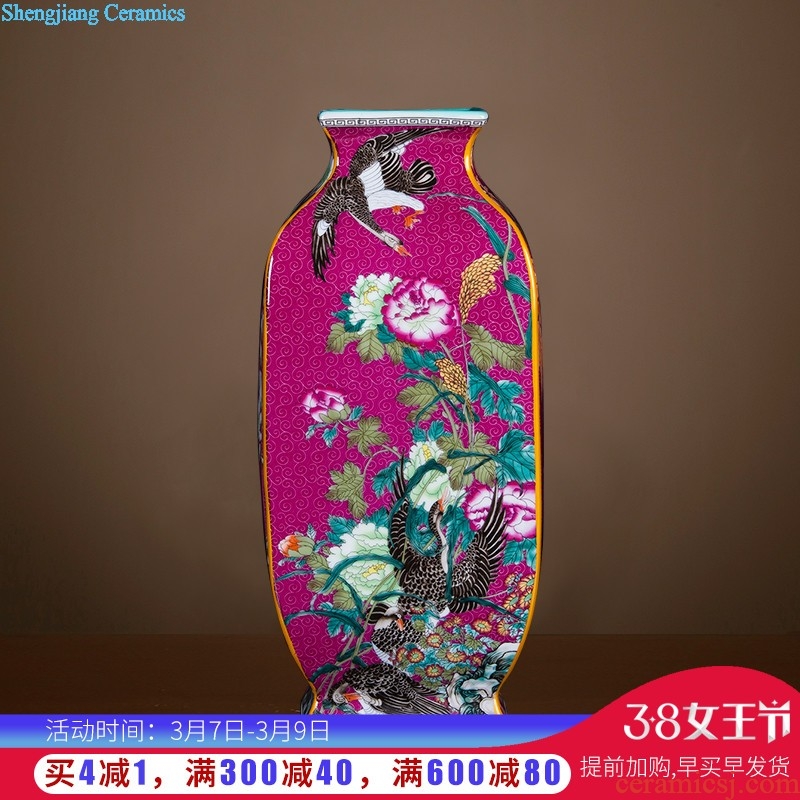 Jingdezhen ceramics powder enamel handpainted big vase landed large sitting room the hotel Chinese style adornment is placed at the door