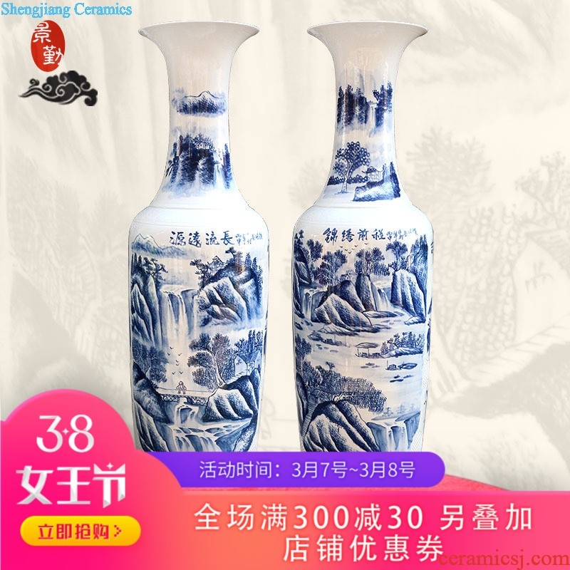 Gu wind 052 jingdezhen blue and white hand painting Opening ceremony/1.8 meters 2.2 meters antique vase