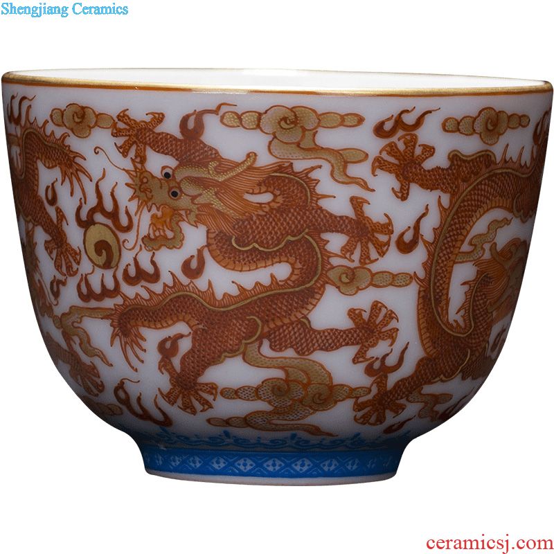 Holy big blue and white landscape colored enamel teacups hand-painted ceramic kungfu longnu wear pattern glass of jingdezhen tea service master