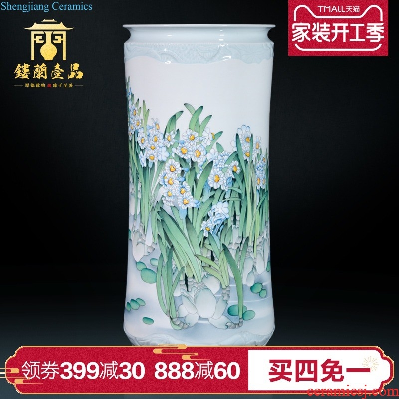 Jingdezhen ceramic hand carved powder enamel decoration large vases, flower arranging the sitting room porch is decorated new Chinese style household furnishing articles