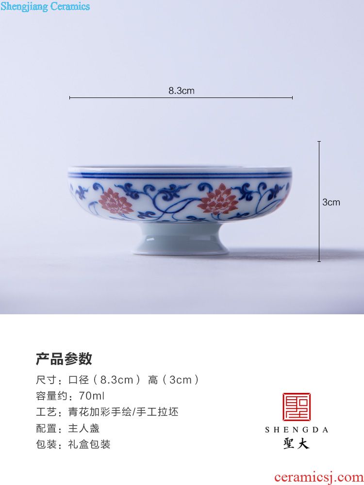 Jingdezhen blue and white sample tea cup hand-painted bei song poetry post oil, aromatic, round abdomen kung fu tea tea set collection level