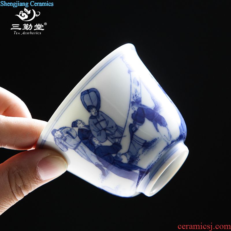 Three frequently hand-painted white porcelain sample tea cup Jingdezhen ceramic cups S42210 kung fu tea set personal single cup