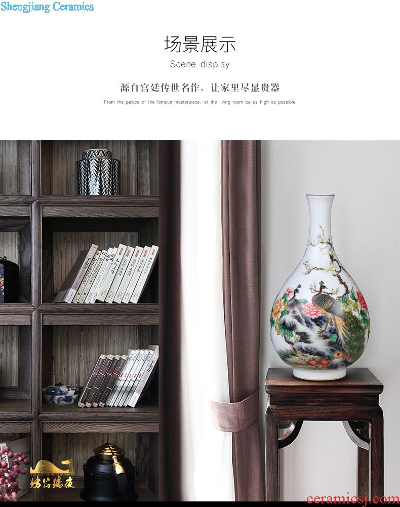 Jingdezhen ceramics archaize grilled green flower poems on vase peony Chinese sitting room porch collection furnishing articles