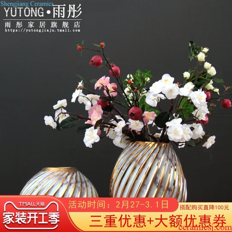 New Chinese style ceramic vase simulation flower art furnishing articles Creative TV ark flower arrangement Sky blue glaze porcelain decoration