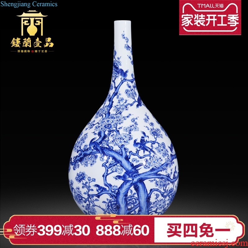 Jingdezhen ceramics imitation qing qianlong yellow blue and white fold branch plum bottle to the sitting room home decoration collection furnishing articles