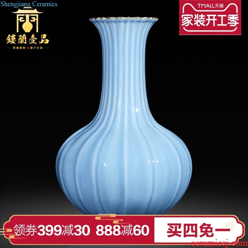 Jingdezhen ceramic imitation qing qianlong bound branch lotus youligong wax gourd hand-painted vases, home sitting room adornment is placed