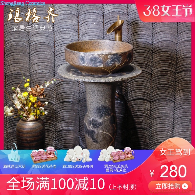 Ceramic vertical column type lavatory balcony toilet lavabo basin antique courtyard pillar basin