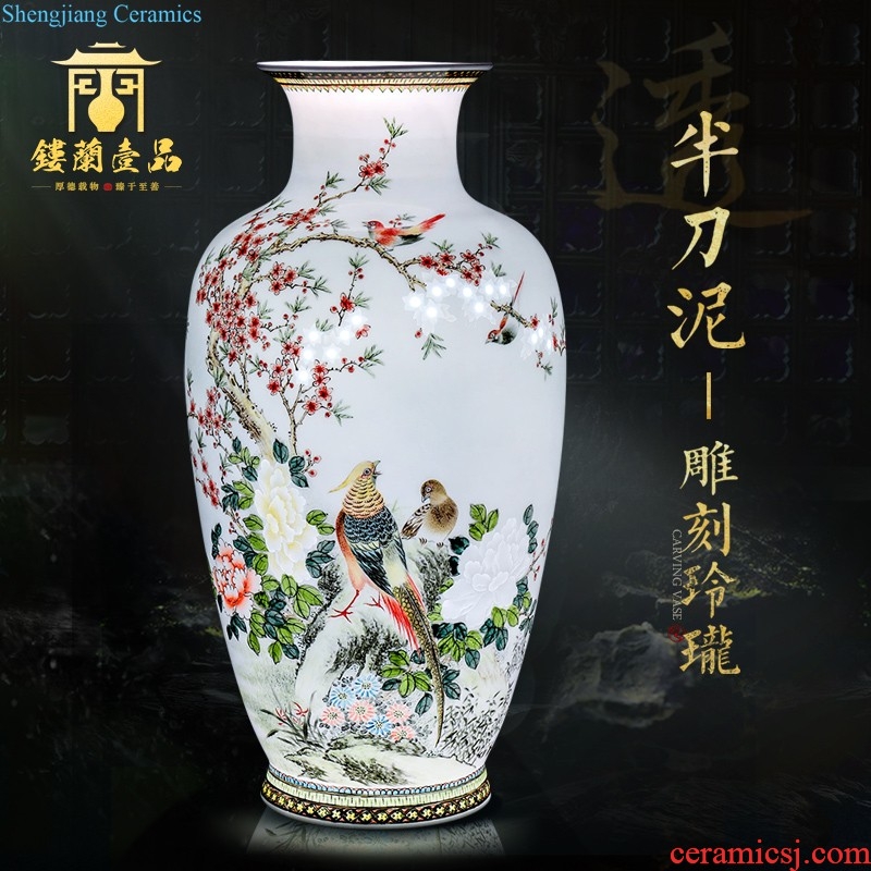 Jingdezhen ceramics hand carved decoration new Chinese modern bedroom living room decoration vase collection furnishing articles