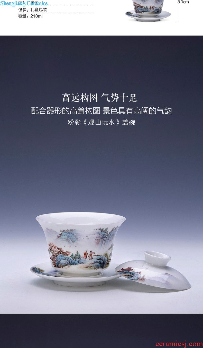 St large ceramic three tureen teacups hand-painted with blue and white landscape tea bowl full manual work of jingdezhen tea service