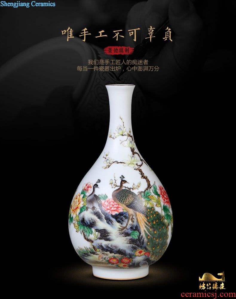 Jingdezhen ceramics archaize grilled green flower poems on vase peony Chinese sitting room porch collection furnishing articles