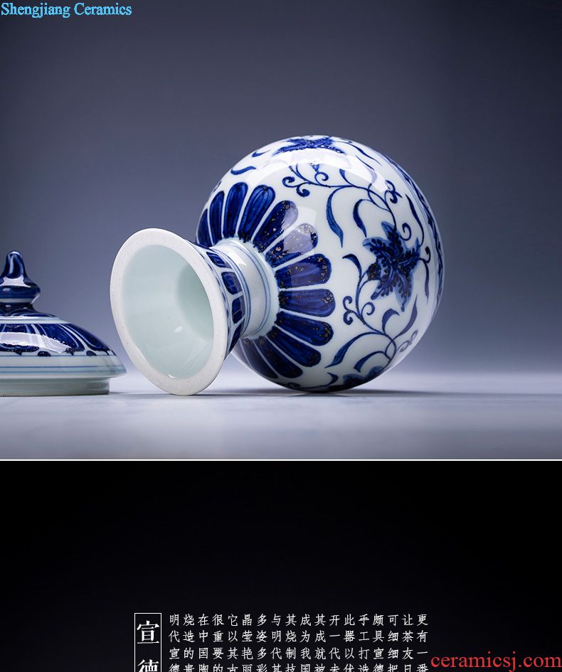 Holy big ceramic cover rear hand-painted imitation Ming blue and white with a bunch of lotus lines cover all hand jingdezhen kung fu tea accessories