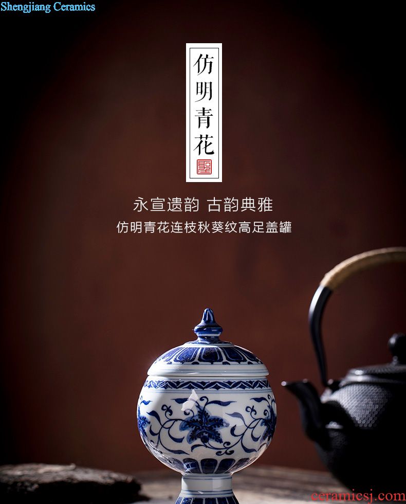 Holy big ceramic cover rear hand-painted imitation Ming blue and white with a bunch of lotus lines cover all hand jingdezhen kung fu tea accessories