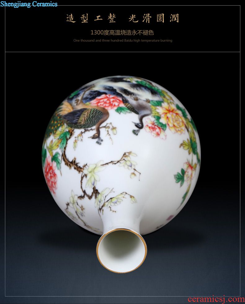 Jingdezhen ceramics archaize grilled green flower poems on vase peony Chinese sitting room porch collection furnishing articles