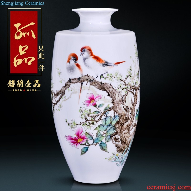 Jingdezhen ceramics hand-painted pastel flowers decorative vase rich ancient frame of new Chinese style household furnishing articles sitting room collection