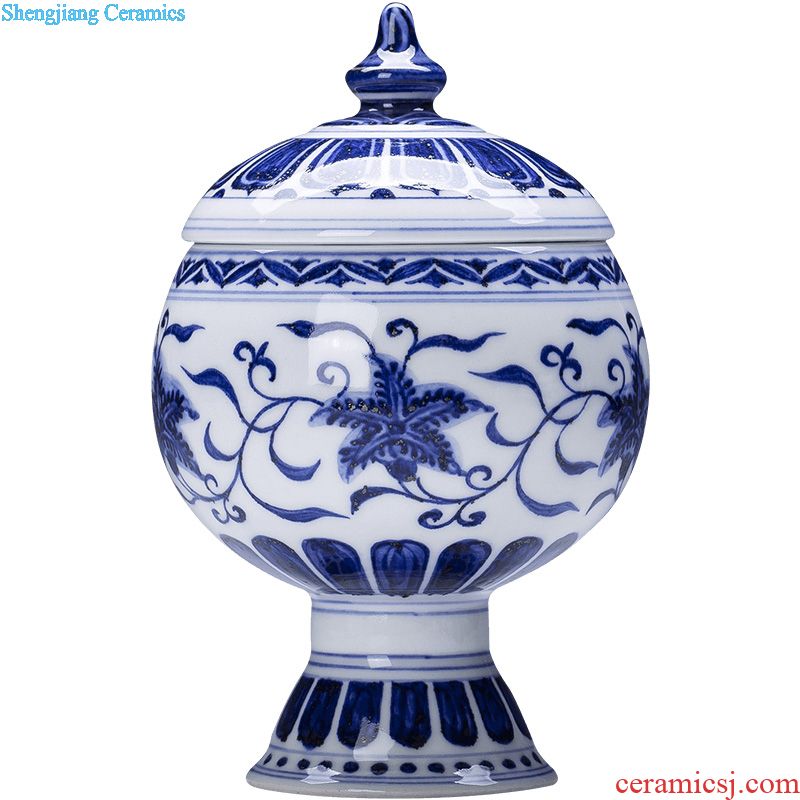 Holy big ceramic cover rear hand-painted imitation Ming blue and white with a bunch of lotus lines cover all hand jingdezhen kung fu tea accessories