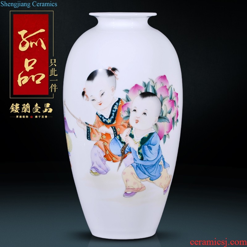 Jingdezhen ceramic high copy qianlong blue tie up lotus flower pattern painting and calligraphy cylinder new Chinese style living room vase collection furnishing articles