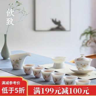 Drink to the colour of a complete set of dehua white porcelain tea set set of household kung fu tea tureen of pottery and porcelain teacup gift set