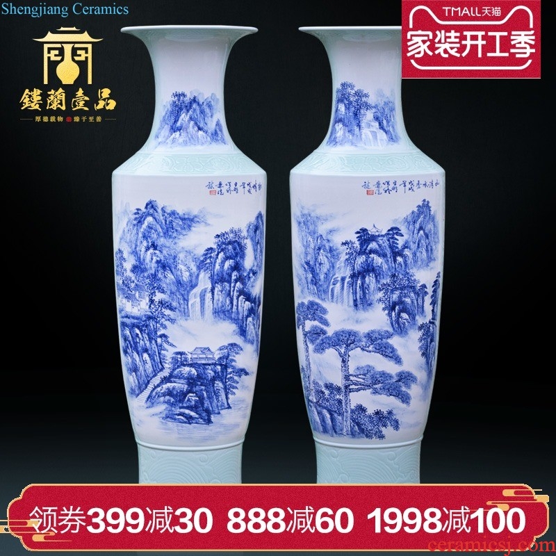 Jingdezhen blue and white ceramics archaize floor big vase hotel villa living room for the opening of new Chinese style decoration furnishing articles